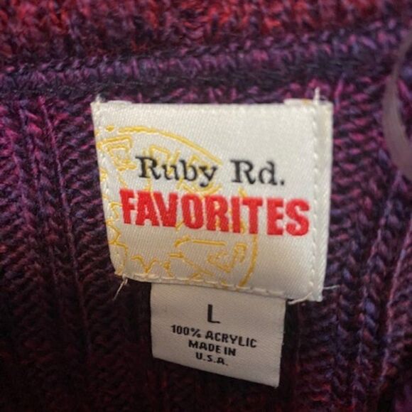 Ruby Rd. Favorites Burgundy/Purple stripe cowl neck 3/4 sleeve sweater, size L - Picture 3 of 3